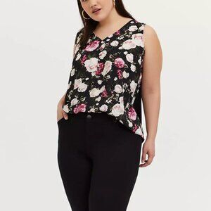 Torrid Floral Tank Top 2X Sleeveless Blouse V Neck Georgette Plus Size